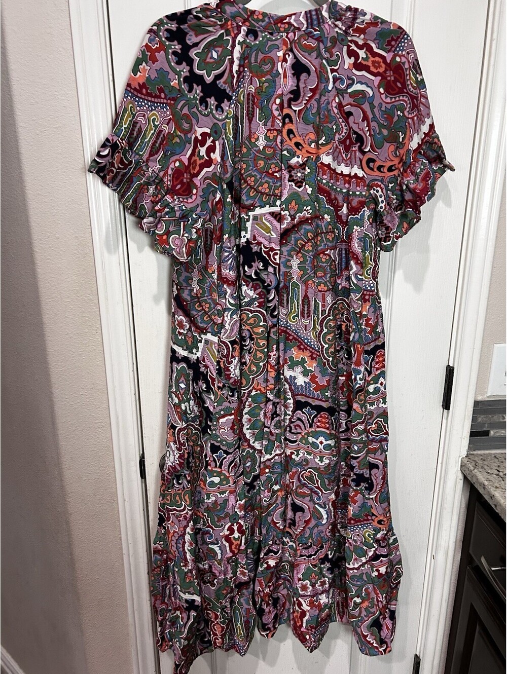 Anthropologie Antoinette lilac floral paisley maxi ruffle sleeve dress XSP - Picture 5 of 7